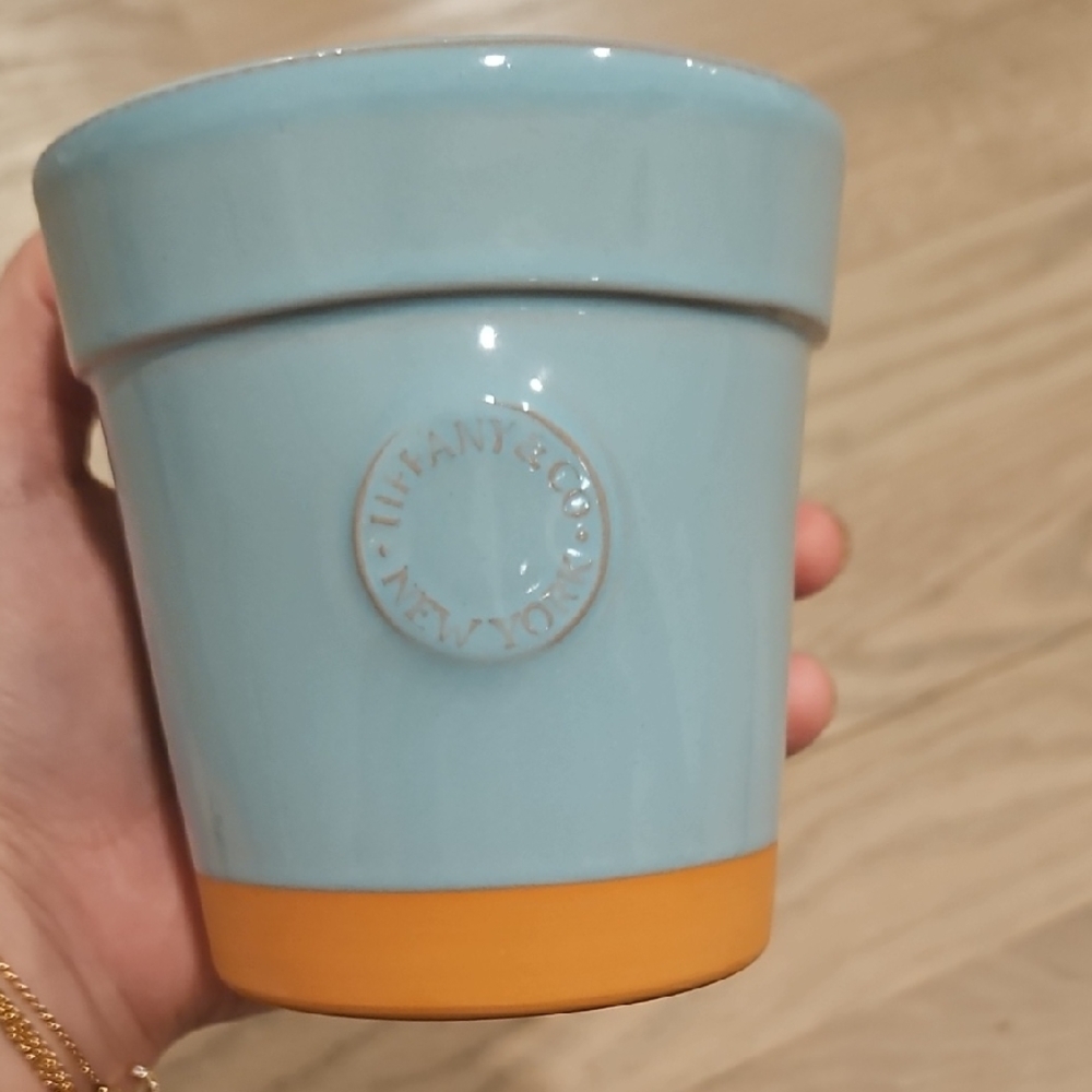 Tiffany & Co. Light Blue Ceramic Planter with Orange Accent